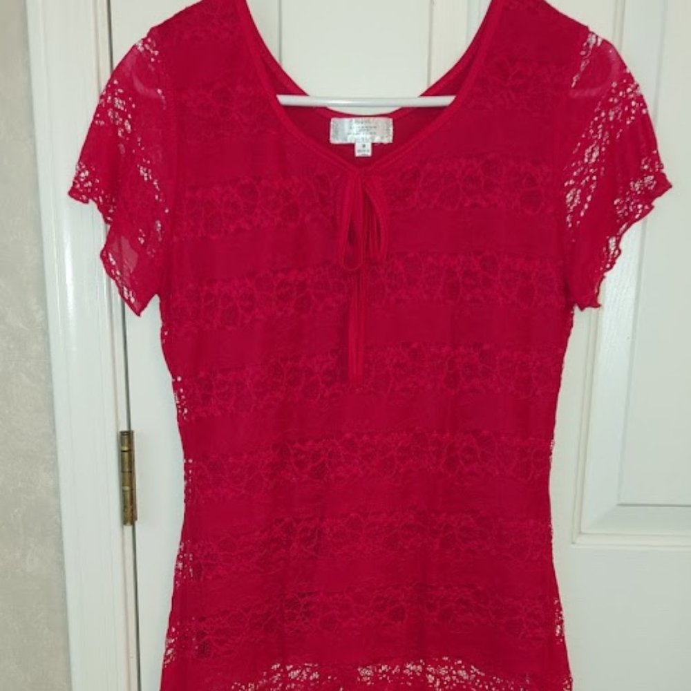 Shannon Ford New York Red Lace Blouse M